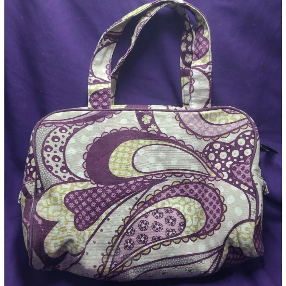 Thirty-One Handle Cosmetic Toiletry Travel Bag Purple Gray Paisley Floral 5996